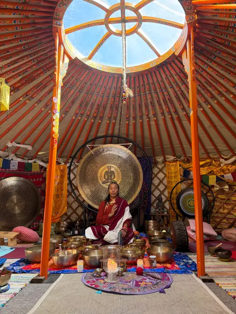 Singing bowl and gong ceremony inside the yurt