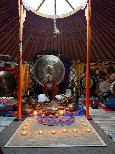 Singing bowl and gong ceremony inside the yurt